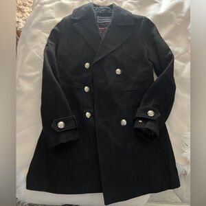 Tommy Hilfiger Black Pea Coat with Pleaded Back